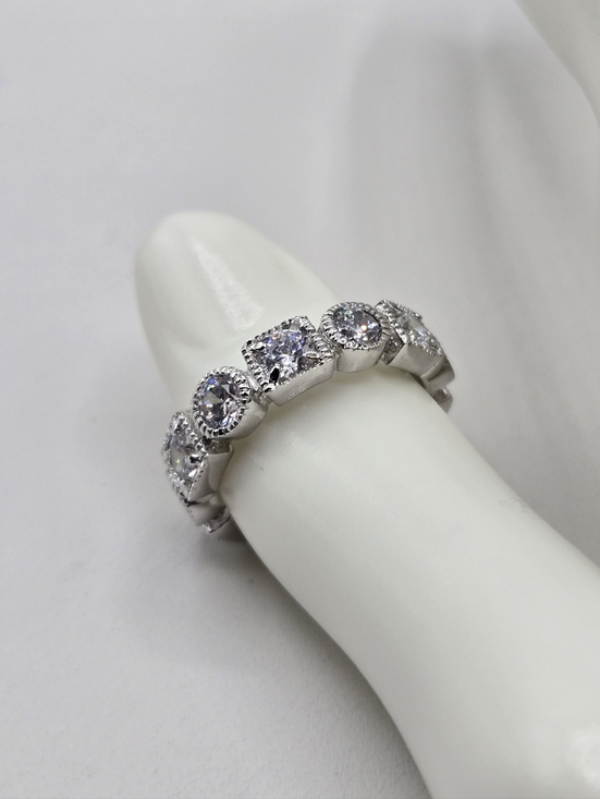 Swarovski Crystal Elements Silver Eternity Band Ring Size 7.75 Geometric Bridal - Picture 7 of 8